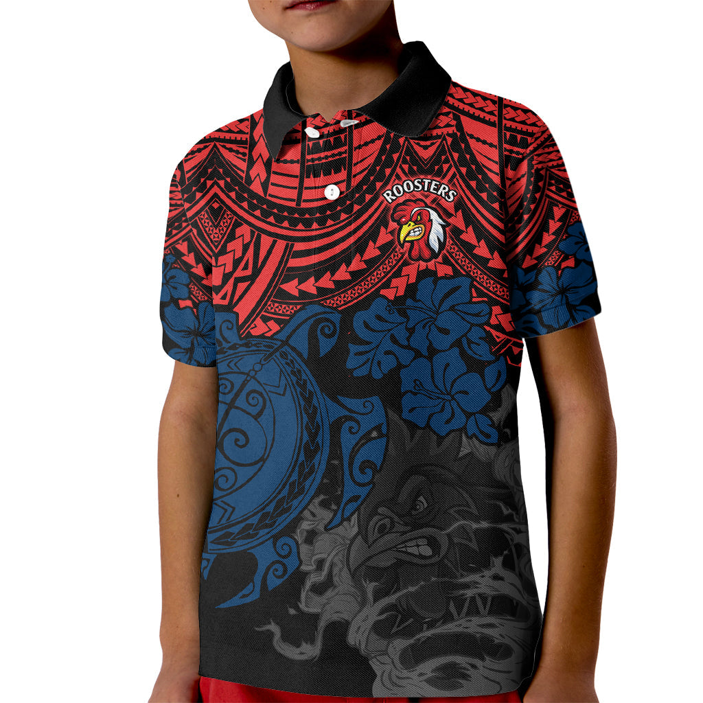 custom-roosters-rugby-kid-polo-shirt-sydney-hibiscus-and-turtle-with-polynesian-pattern