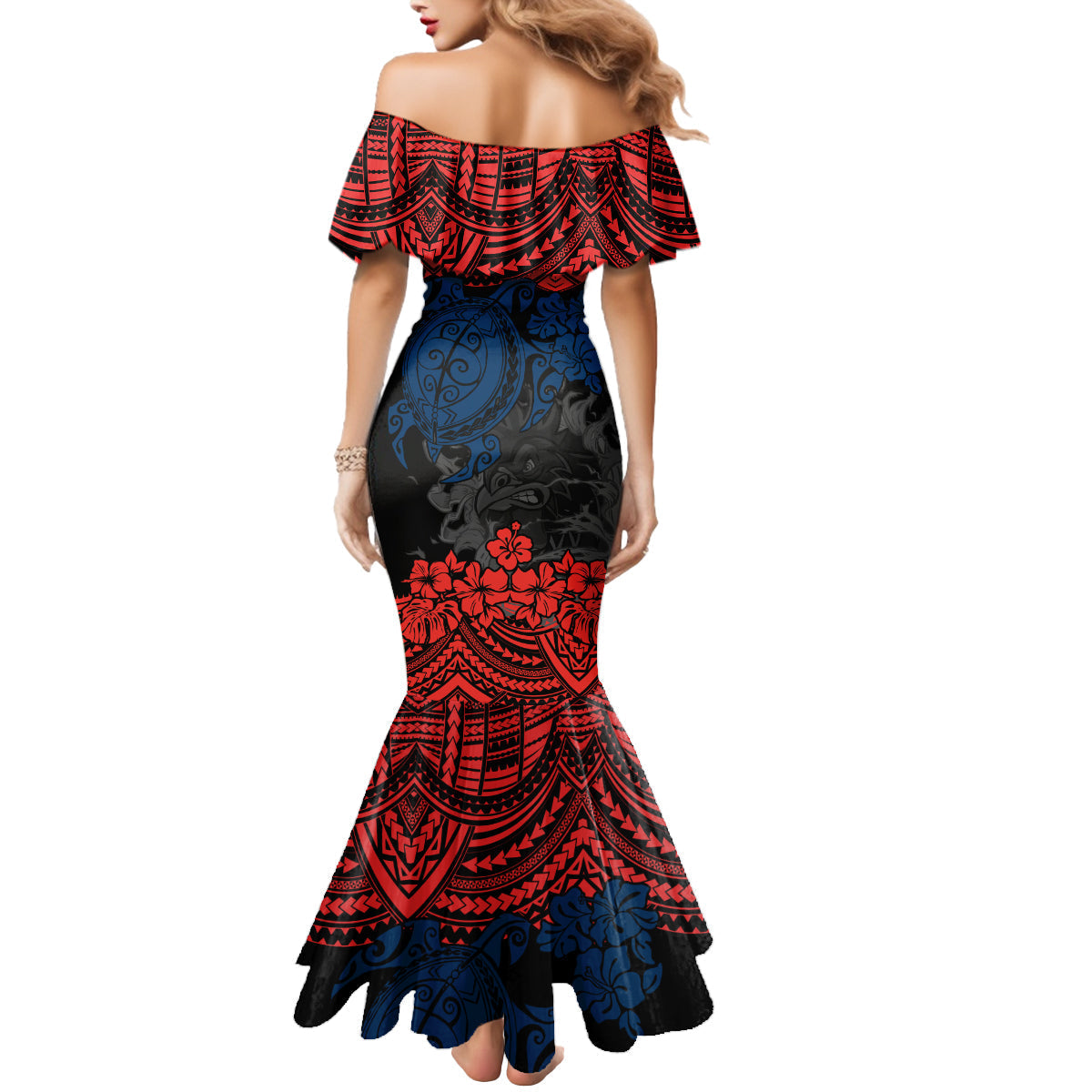 custom-roosters-rugby-mermaid-dress-sydney-hibiscus-and-turtle-with-polynesian-pattern