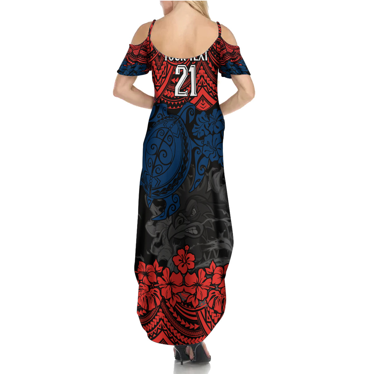 custom-roosters-rugby-summer-maxi-dress-sydney-hibiscus-and-turtle-with-polynesian-pattern