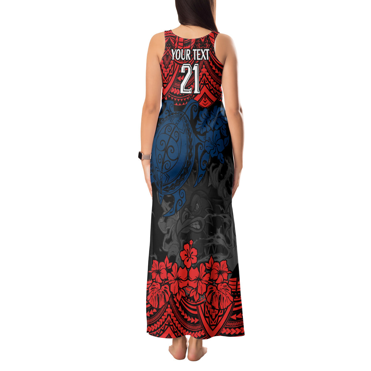 custom-roosters-rugby-tank-maxi-dress-sydney-hibiscus-and-turtle-with-polynesian-pattern