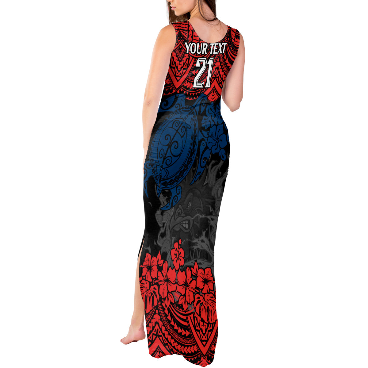 custom-roosters-rugby-tank-maxi-dress-sydney-hibiscus-and-turtle-with-polynesian-pattern