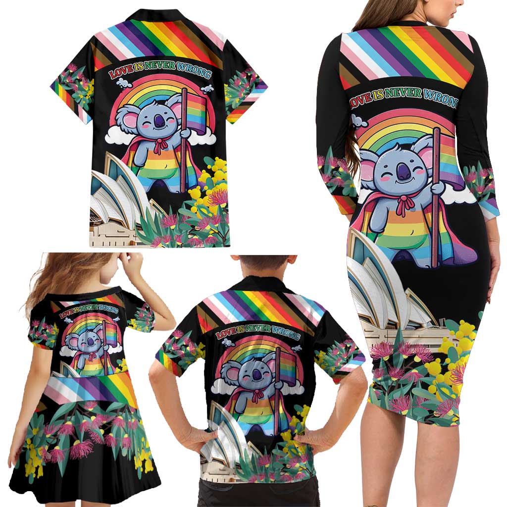 Aussia Pride Month Rainbow Koala Family Matching Long Sleeve Bodycon Dress and Hawaiian Shirt