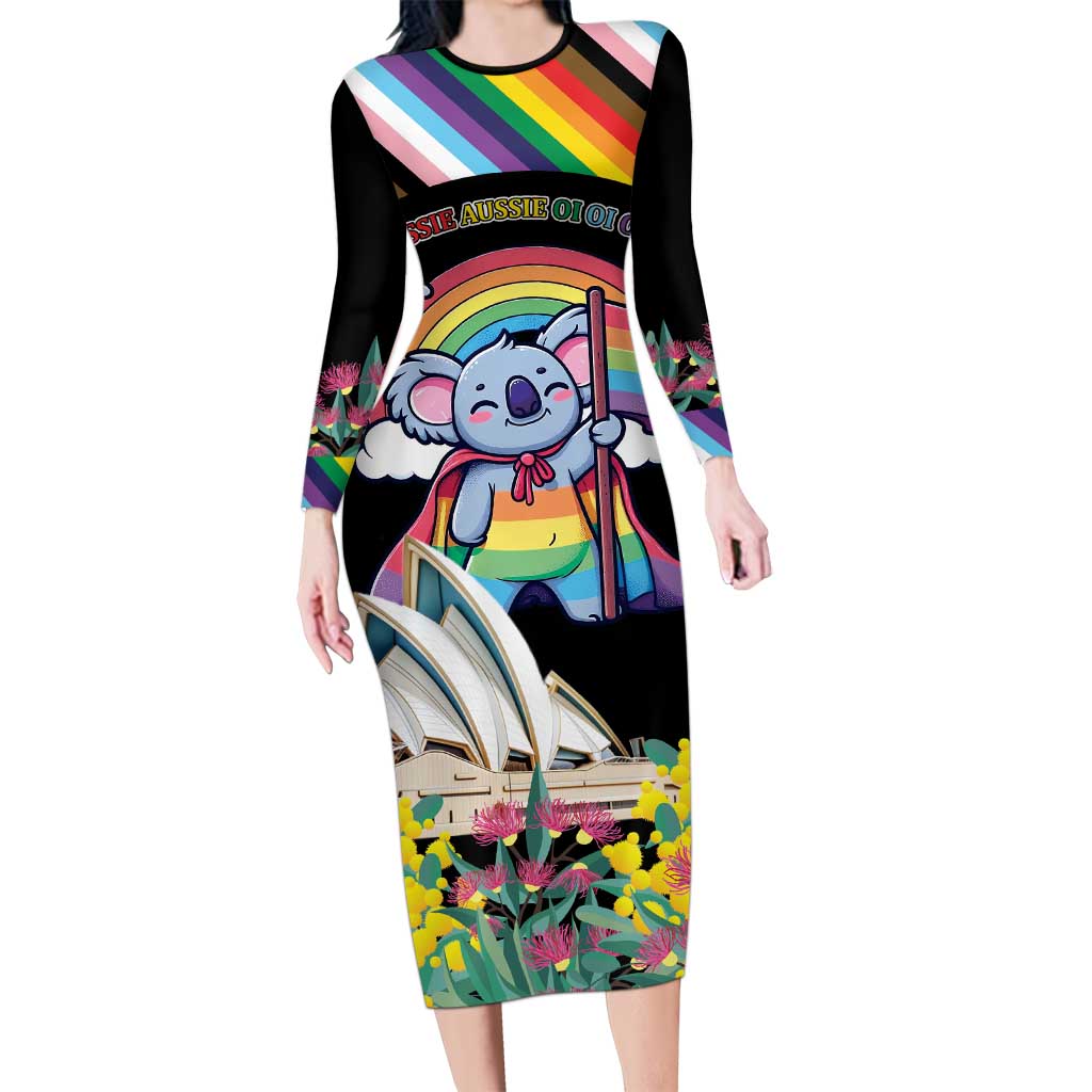 Aussia Pride Month Rainbow Koala Family Matching Long Sleeve Bodycon Dress and Hawaiian Shirt