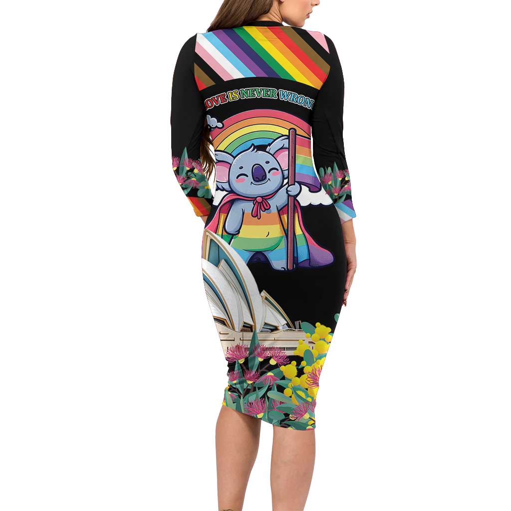 Aussia Pride Month Rainbow Koala Family Matching Long Sleeve Bodycon Dress and Hawaiian Shirt