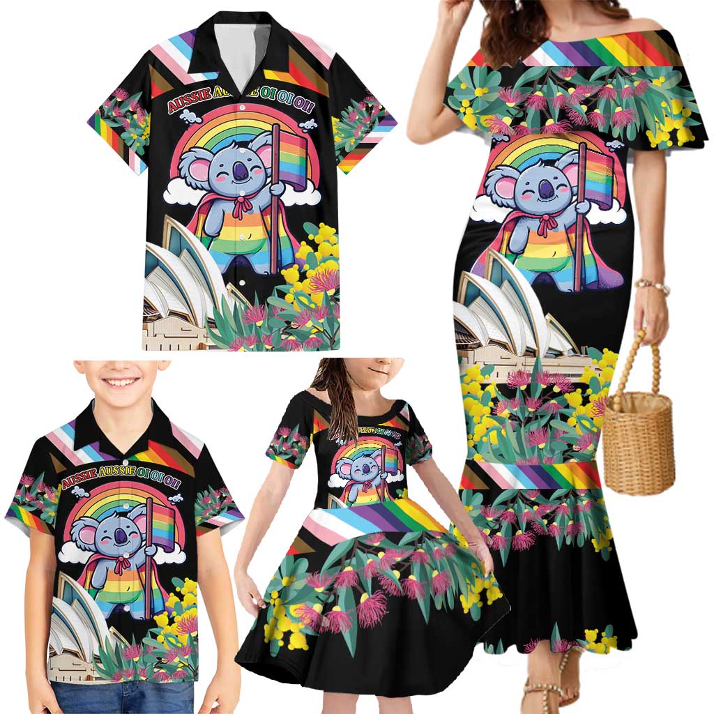 Aussia Pride Month Rainbow Koala Family Matching Mermaid Dress and Hawaiian Shirt