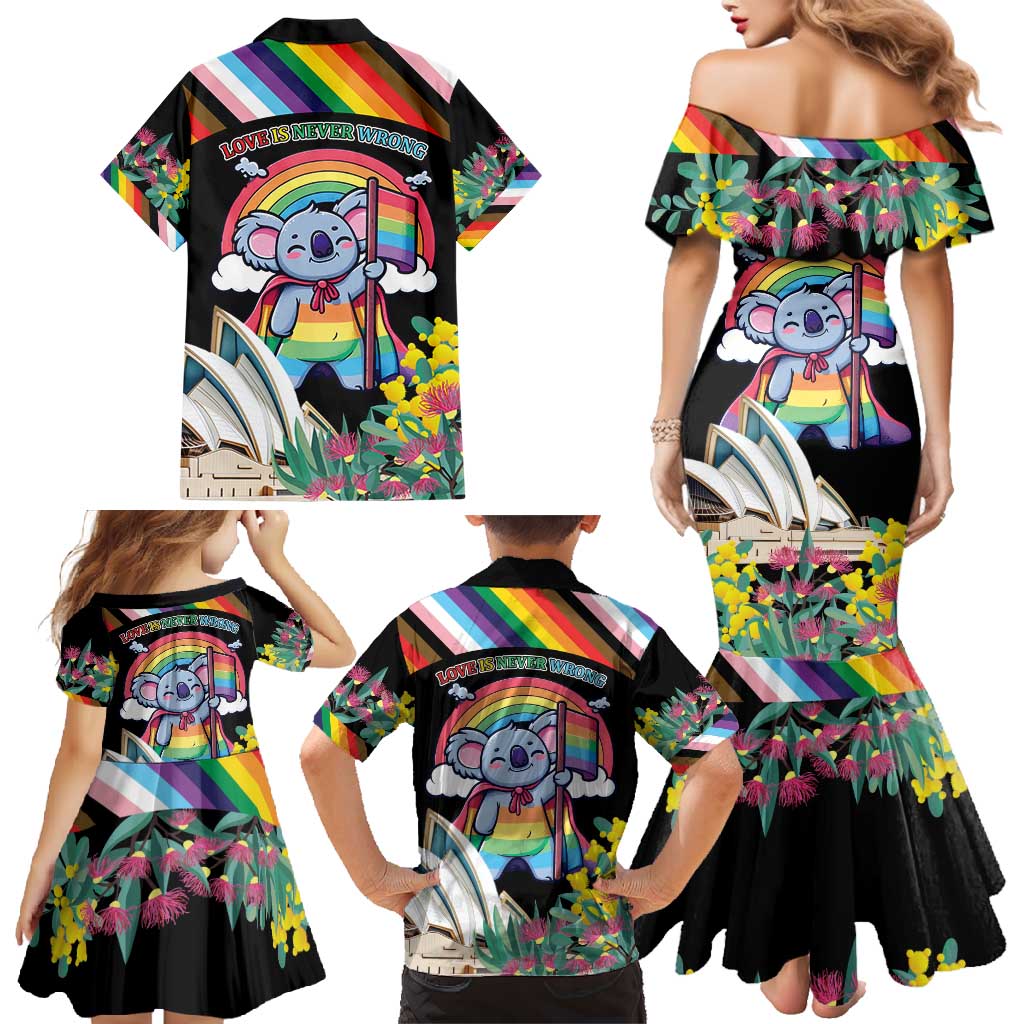 Aussia Pride Month Rainbow Koala Family Matching Mermaid Dress and Hawaiian Shirt