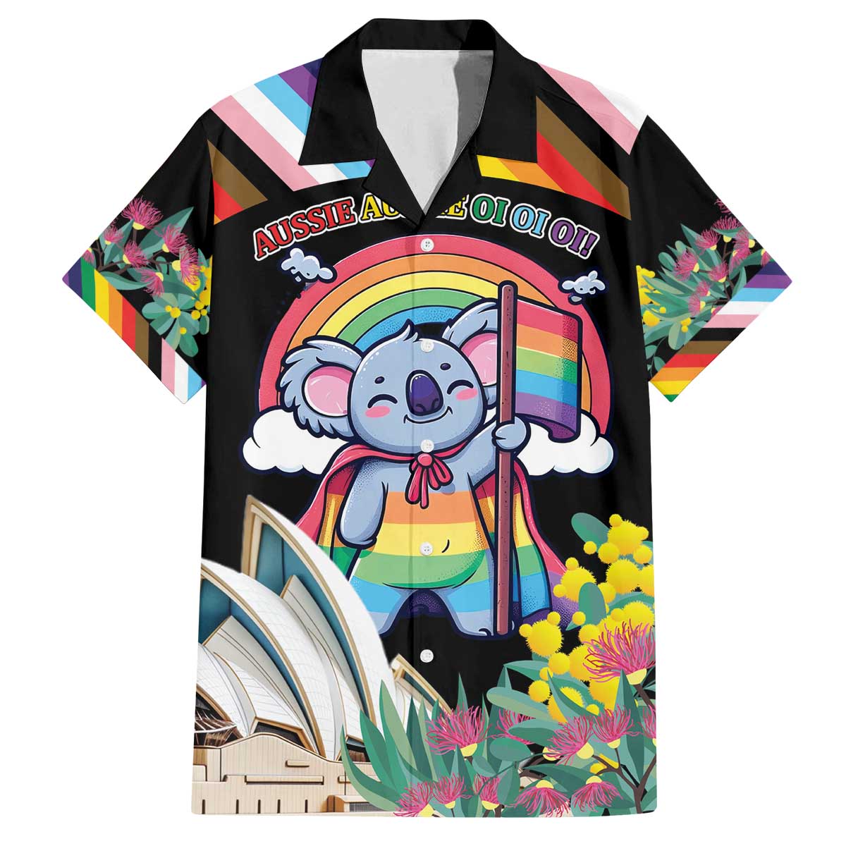 Aussia Pride Month Rainbow Koala Family Matching Off The Shoulder Long Sleeve Dress and Hawaiian Shirt