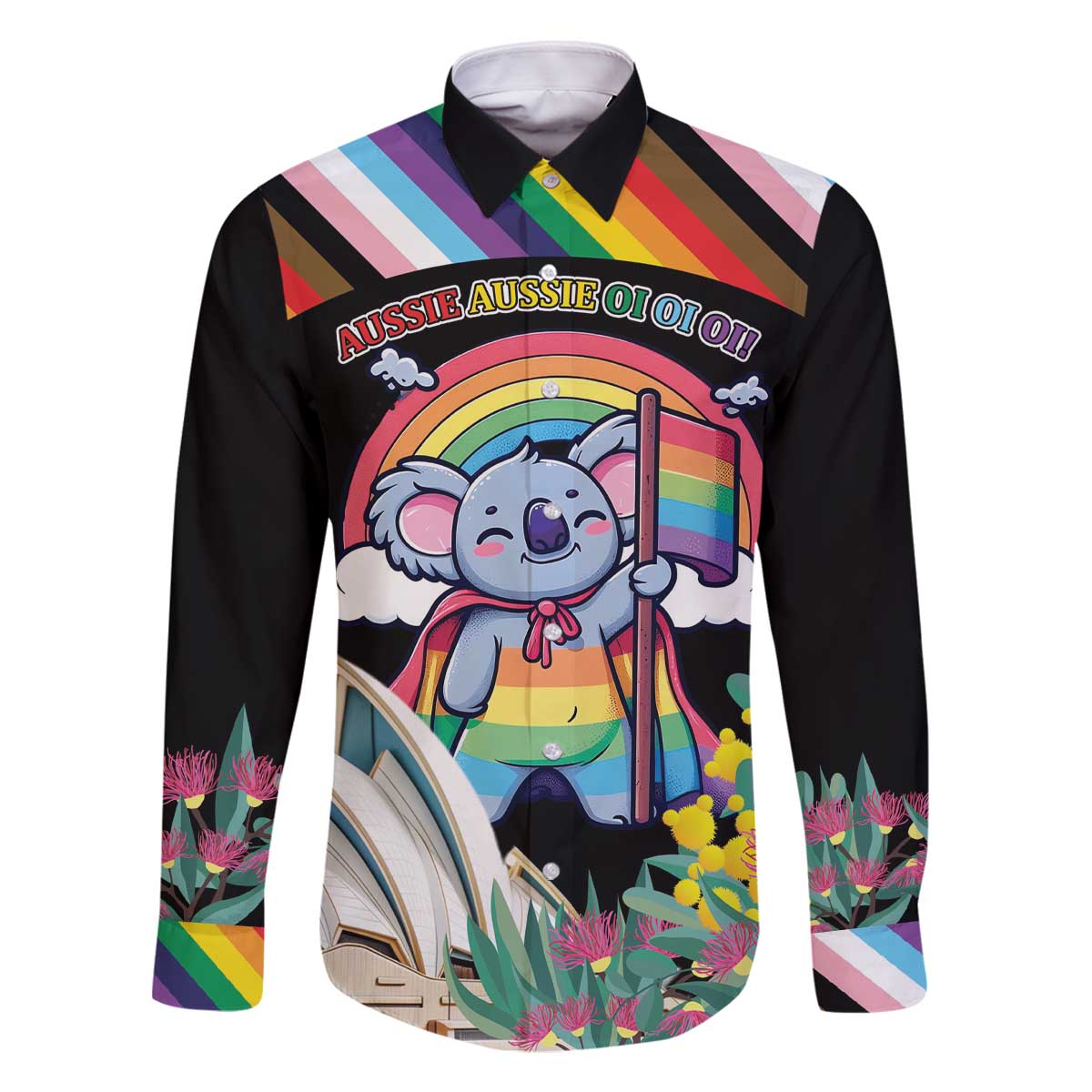 Aussia Pride Month Rainbow Koala Family Matching Off The Shoulder Long Sleeve Dress and Hawaiian Shirt