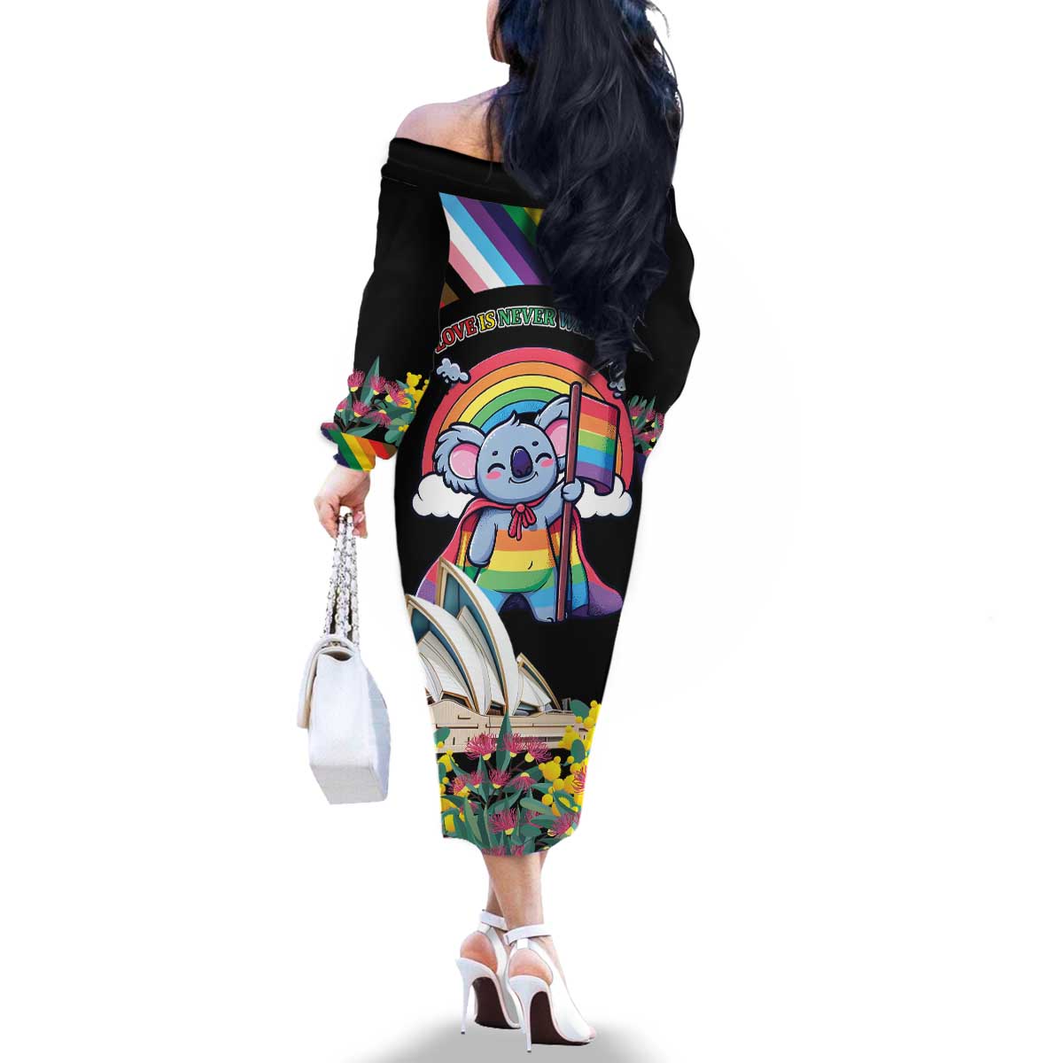 Aussia Pride Month Rainbow Koala Family Matching Off The Shoulder Long Sleeve Dress and Hawaiian Shirt