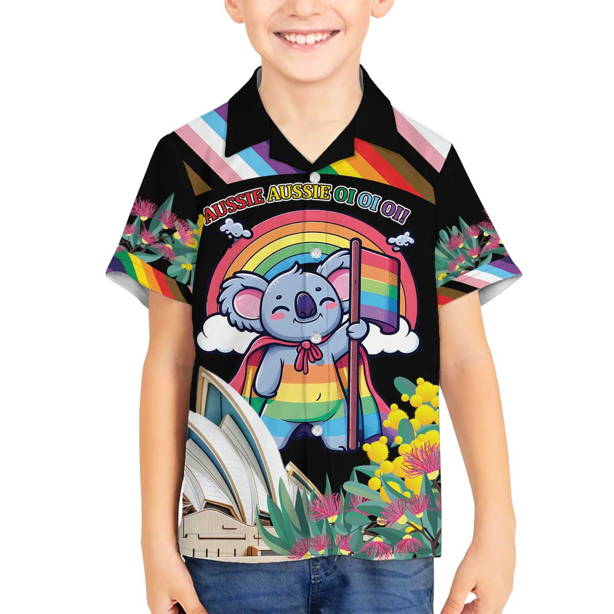 Aussia Pride Month Rainbow Koala Family Matching Off The Shoulder Long Sleeve Dress and Hawaiian Shirt