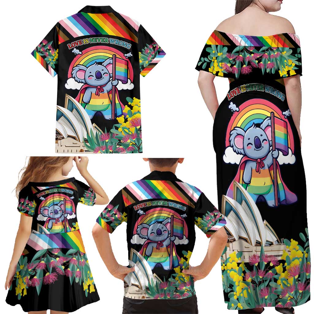 Aussia Pride Month Rainbow Koala Family Matching Off Shoulder Maxi Dress and Hawaiian Shirt