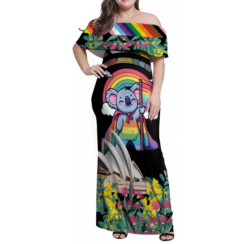 Aussia Pride Month Rainbow Koala Family Matching Off Shoulder Maxi Dress and Hawaiian Shirt