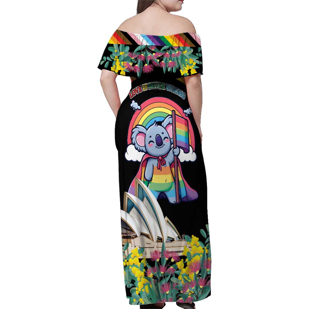 Aussia Pride Month Rainbow Koala Family Matching Off Shoulder Maxi Dress and Hawaiian Shirt