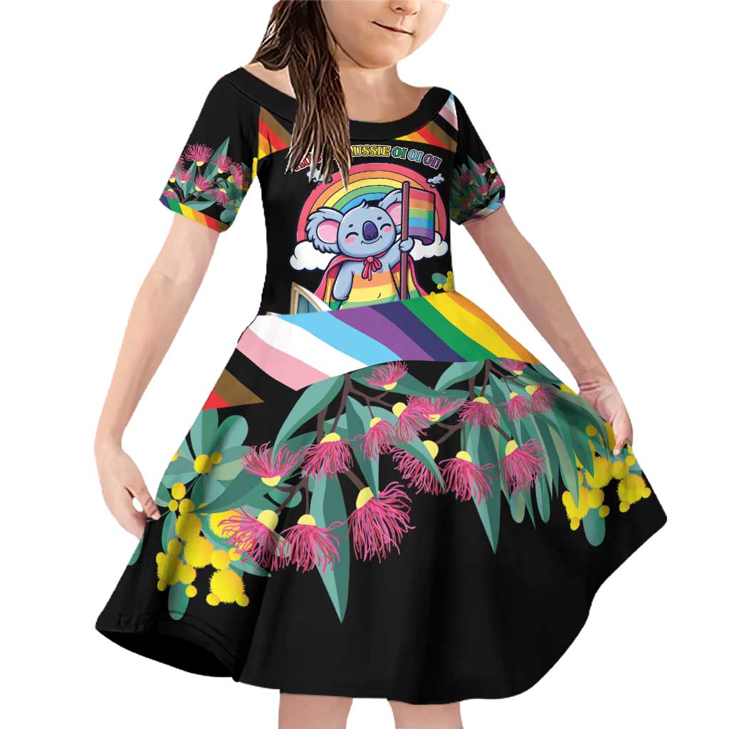 Aussia Pride Month Rainbow Koala Family Matching Off Shoulder Short Dress and Hawaiian Shirt