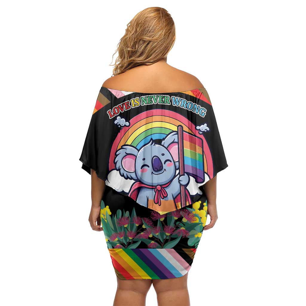 Aussia Pride Month Rainbow Koala Family Matching Off Shoulder Short Dress and Hawaiian Shirt