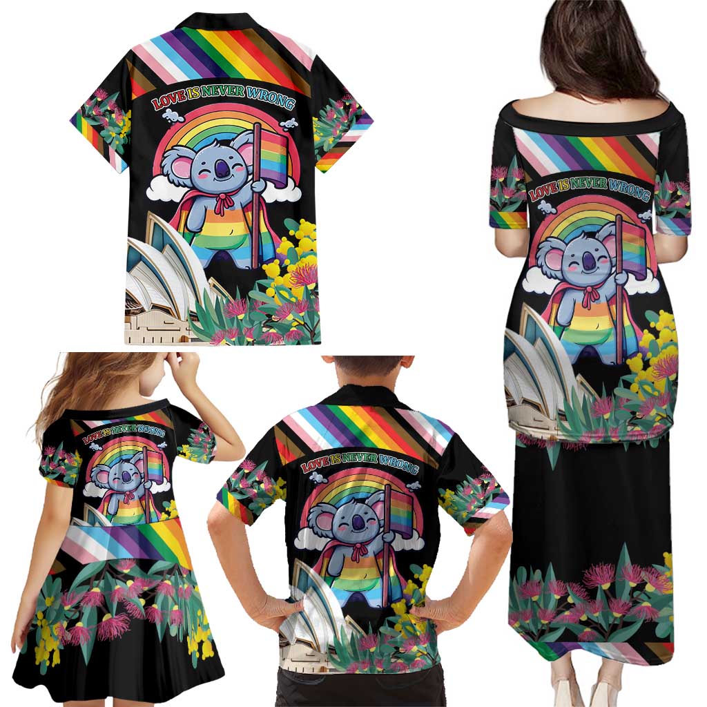 Aussia Pride Month Rainbow Koala Family Matching Puletasi and Hawaiian Shirt