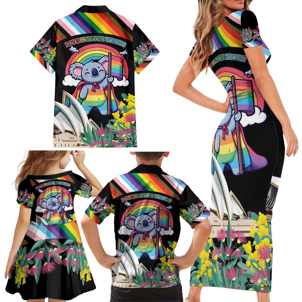 Aussia Pride Month Rainbow Koala Family Matching Short Sleeve Bodycon Dress and Hawaiian Shirt