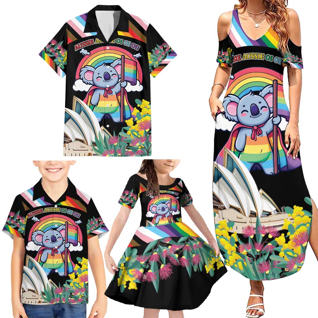 Aussia Pride Month Rainbow Koala Family Matching Summer Maxi Dress and Hawaiian Shirt