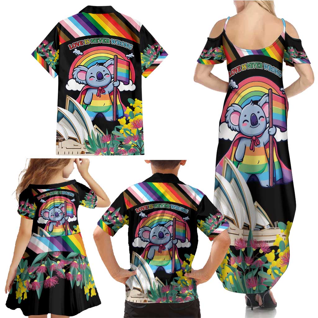 Aussia Pride Month Rainbow Koala Family Matching Summer Maxi Dress and Hawaiian Shirt