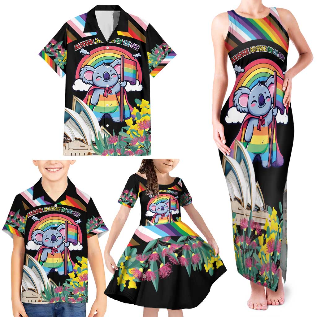 Aussia Pride Month Rainbow Koala Family Matching Tank Maxi Dress and Hawaiian Shirt