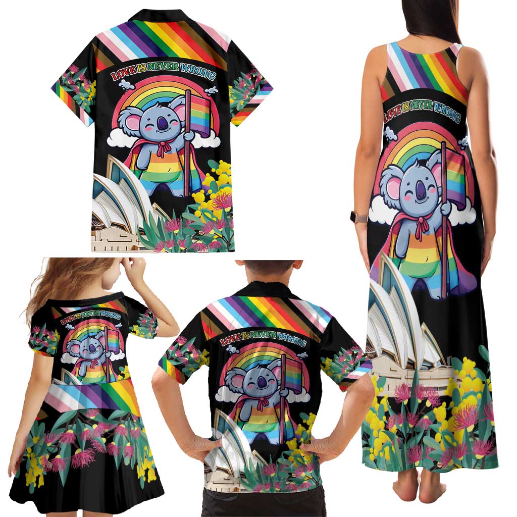 Aussia Pride Month Rainbow Koala Family Matching Tank Maxi Dress and Hawaiian Shirt