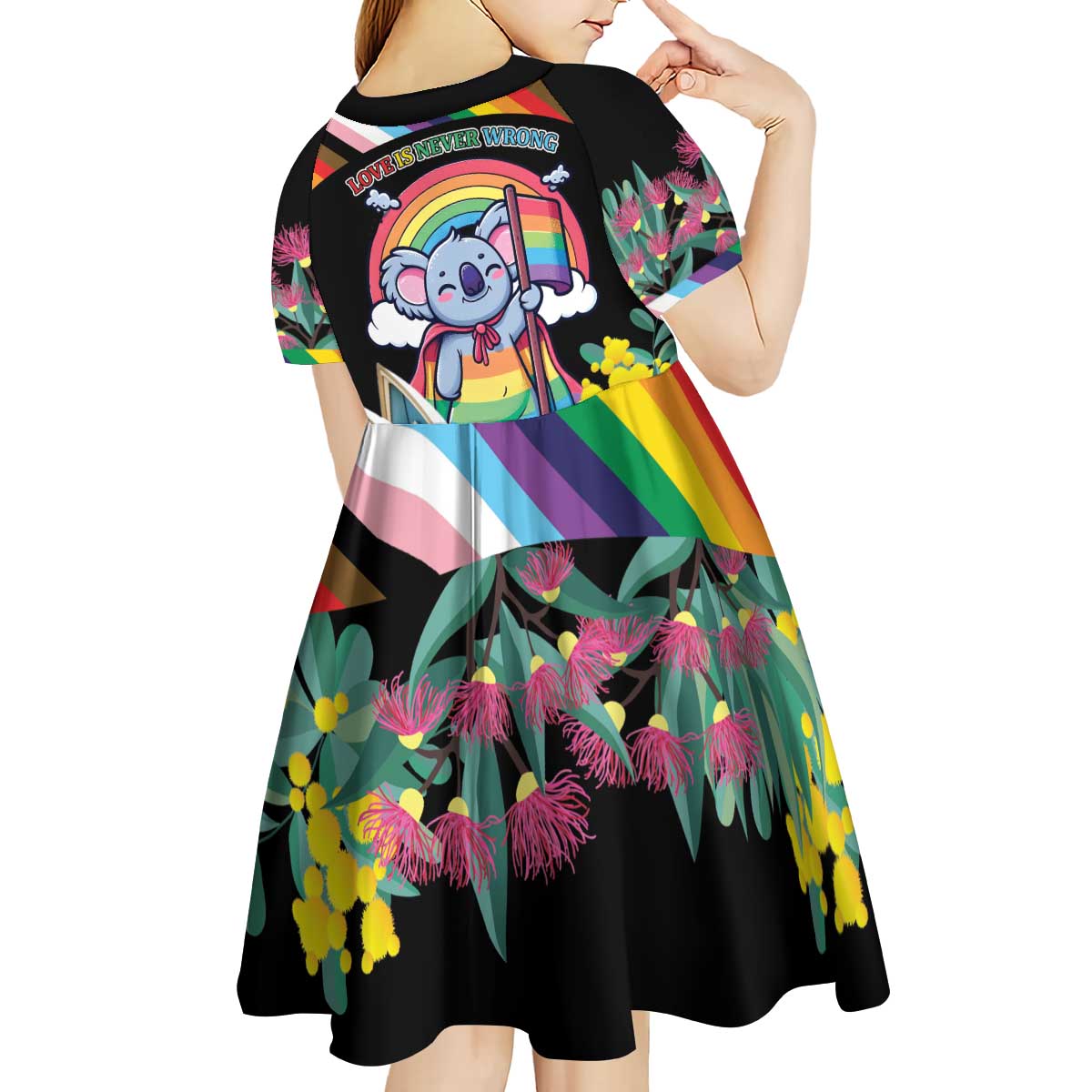 Aussia Pride Month Rainbow Koala Kid Short Sleeve Dress - Vibe Hoodie Shop