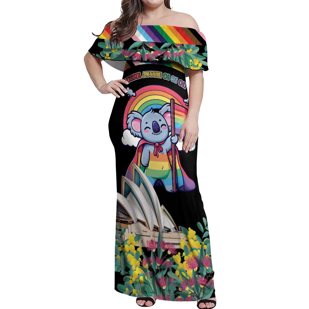 Aussia Pride Month Rainbow Koala Off Shoulder Maxi Dress