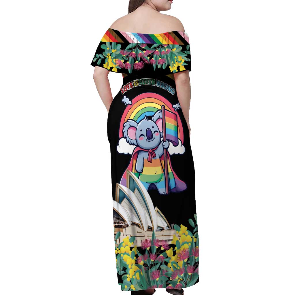 Aussia Pride Month Rainbow Koala Off Shoulder Maxi Dress