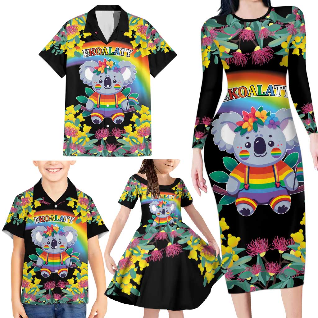 LGBTQ Koala Gay Family Matching Long Sleeve Bodycon Dress and Hawaiian Shirt Aussie Koala Bear Ekoalaty