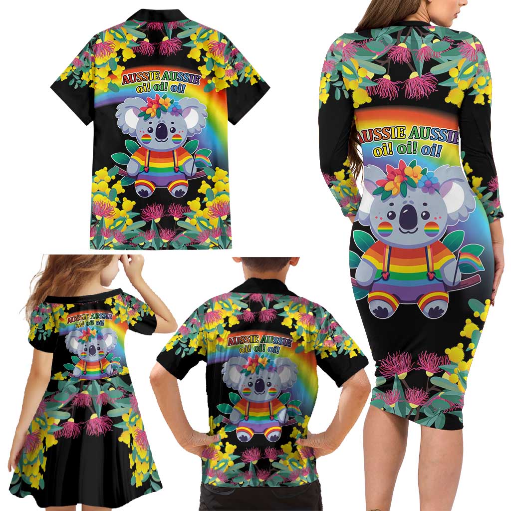 LGBTQ Koala Gay Family Matching Long Sleeve Bodycon Dress and Hawaiian Shirt Aussie Koala Bear Ekoalaty