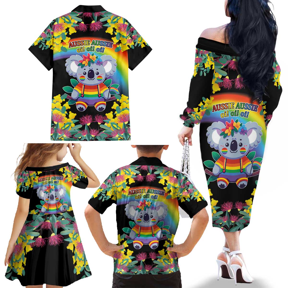 LGBTQ Koala Gay Family Matching Off The Shoulder Long Sleeve Dress and Hawaiian Shirt Aussie Koala Bear Ekoalaty