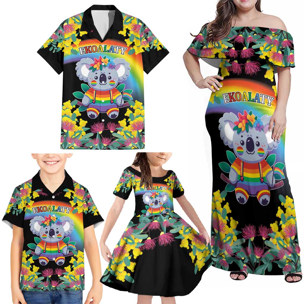 LGBTQ Koala Gay Family Matching Off Shoulder Maxi Dress and Hawaiian Shirt Aussie Koala Bear Ekoalaty