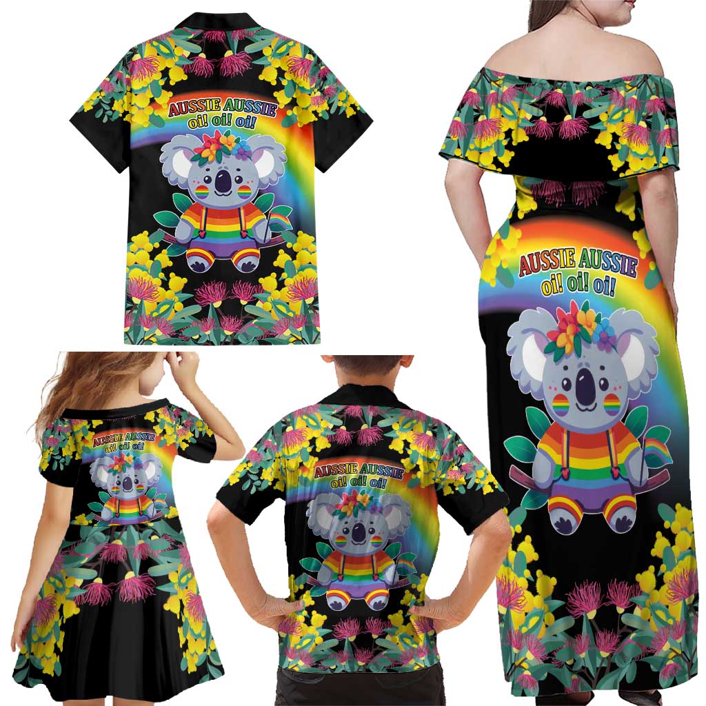 LGBTQ Koala Gay Family Matching Off Shoulder Maxi Dress and Hawaiian Shirt Aussie Koala Bear Ekoalaty