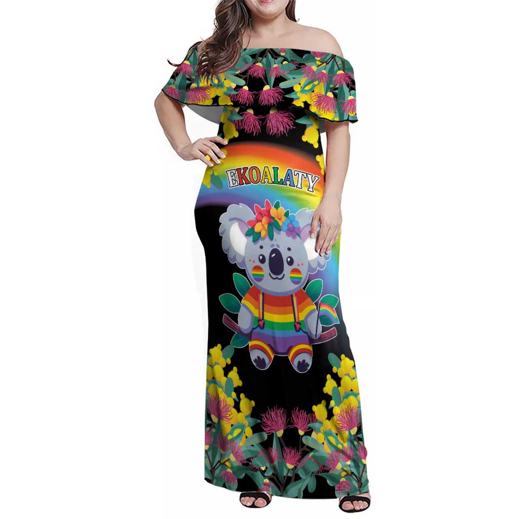 LGBTQ Koala Gay Family Matching Off Shoulder Maxi Dress and Hawaiian Shirt Aussie Koala Bear Ekoalaty