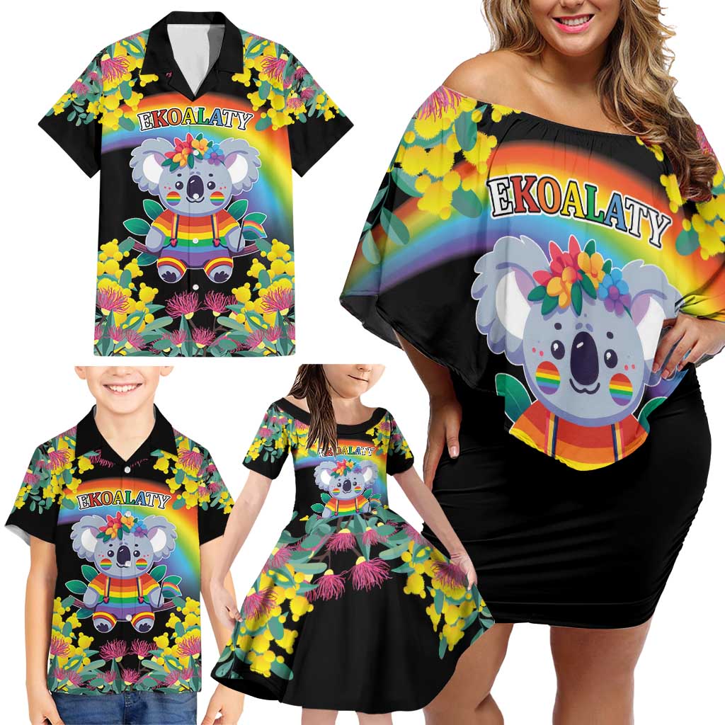 LGBTQ Koala Gay Family Matching Off Shoulder Short Dress and Hawaiian Shirt Aussie Koala Bear Ekoalaty