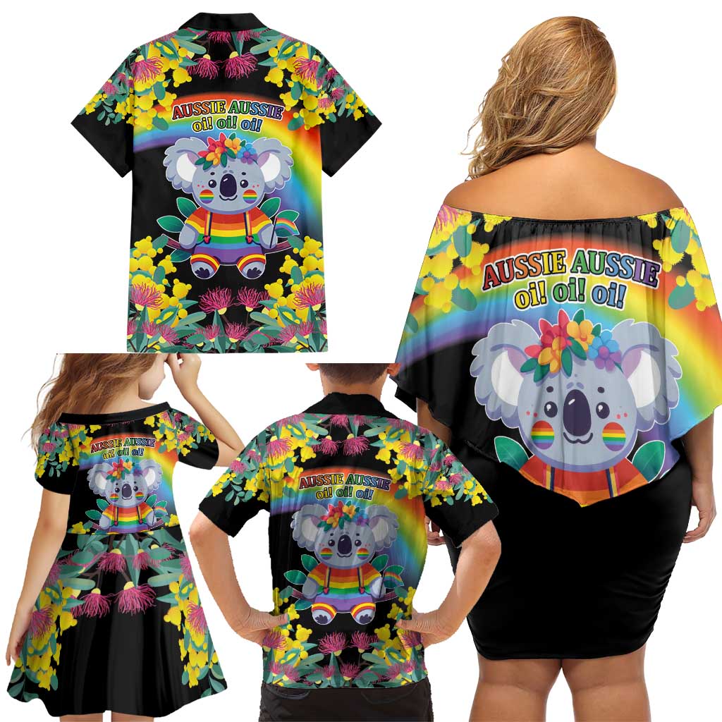 LGBTQ Koala Gay Family Matching Off Shoulder Short Dress and Hawaiian Shirt Aussie Koala Bear Ekoalaty