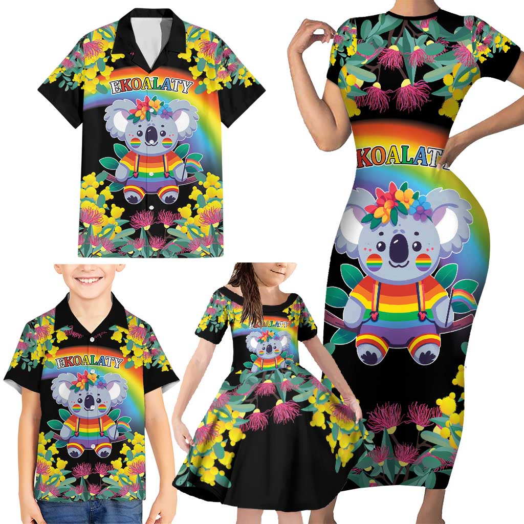 LGBTQ Koala Gay Family Matching Short Sleeve Bodycon Dress and Hawaiian Shirt Aussie Koala Bear Ekoalaty