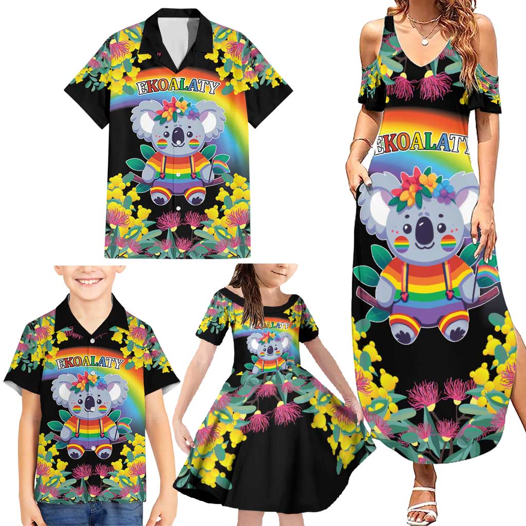 LGBTQ Koala Gay Family Matching Summer Maxi Dress and Hawaiian Shirt Aussie Koala Bear Ekoalaty