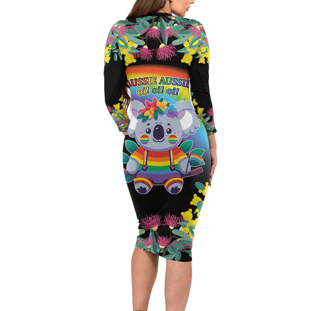 LGBTQ Koala Gay Long Sleeve Bodycon Dress Aussie Koala Bear Ekoalaty