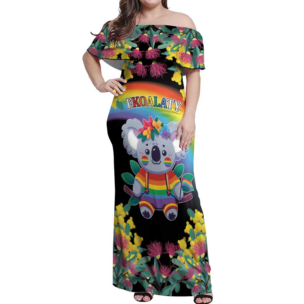 LGBTQ Koala Gay Off Shoulder Maxi Dress Aussie Koala Bear Ekoalaty