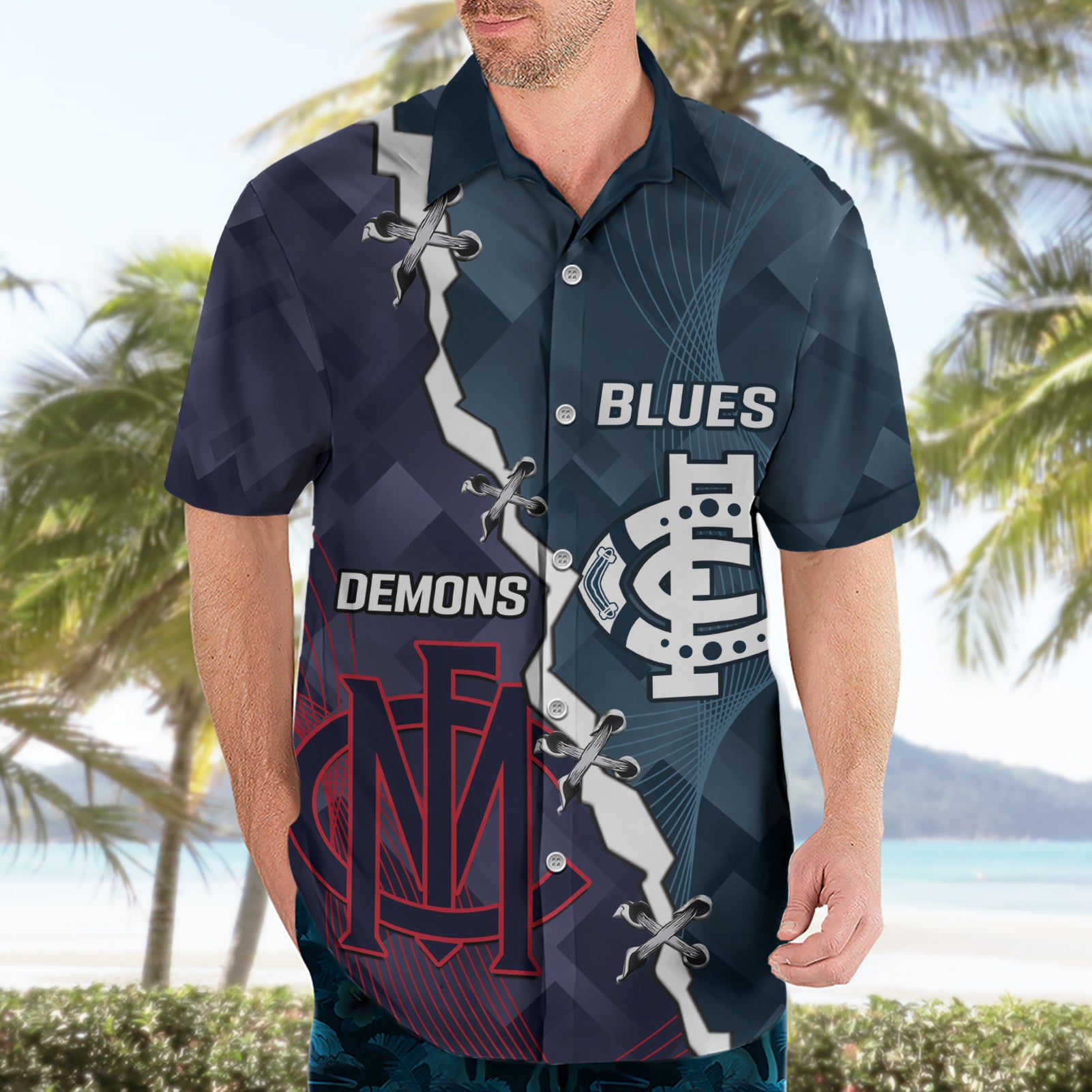 Personalised Demons And Blues Football Hawaiian Shirt Sporty Version - Vibe Hoodie Shop