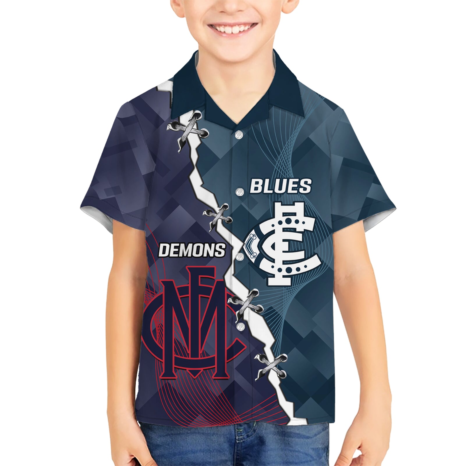 Personalised Demons And Blues Football Hawaiian Shirt Sporty Version - Vibe Hoodie Shop