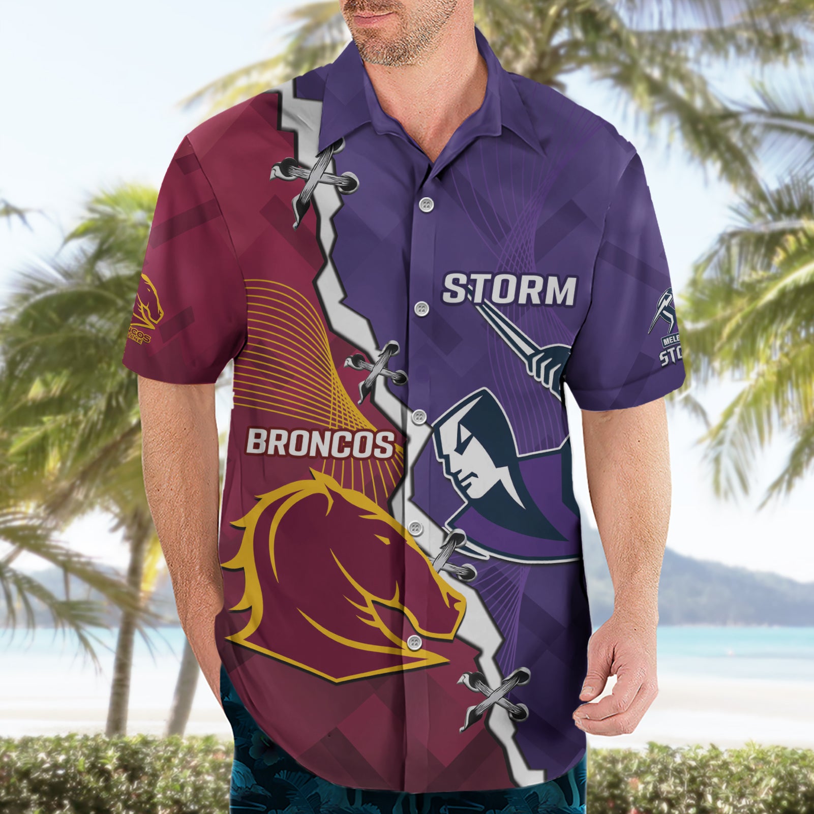 Personalised Broncos And Storm Rugby Hawaiian Shirt Sporty Version - Vibe Hoodie Shop