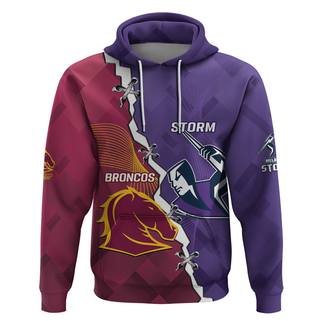 Personalised Broncos And Storm Rugby Hoodie Sporty Version - Vibe Hoodie Shop