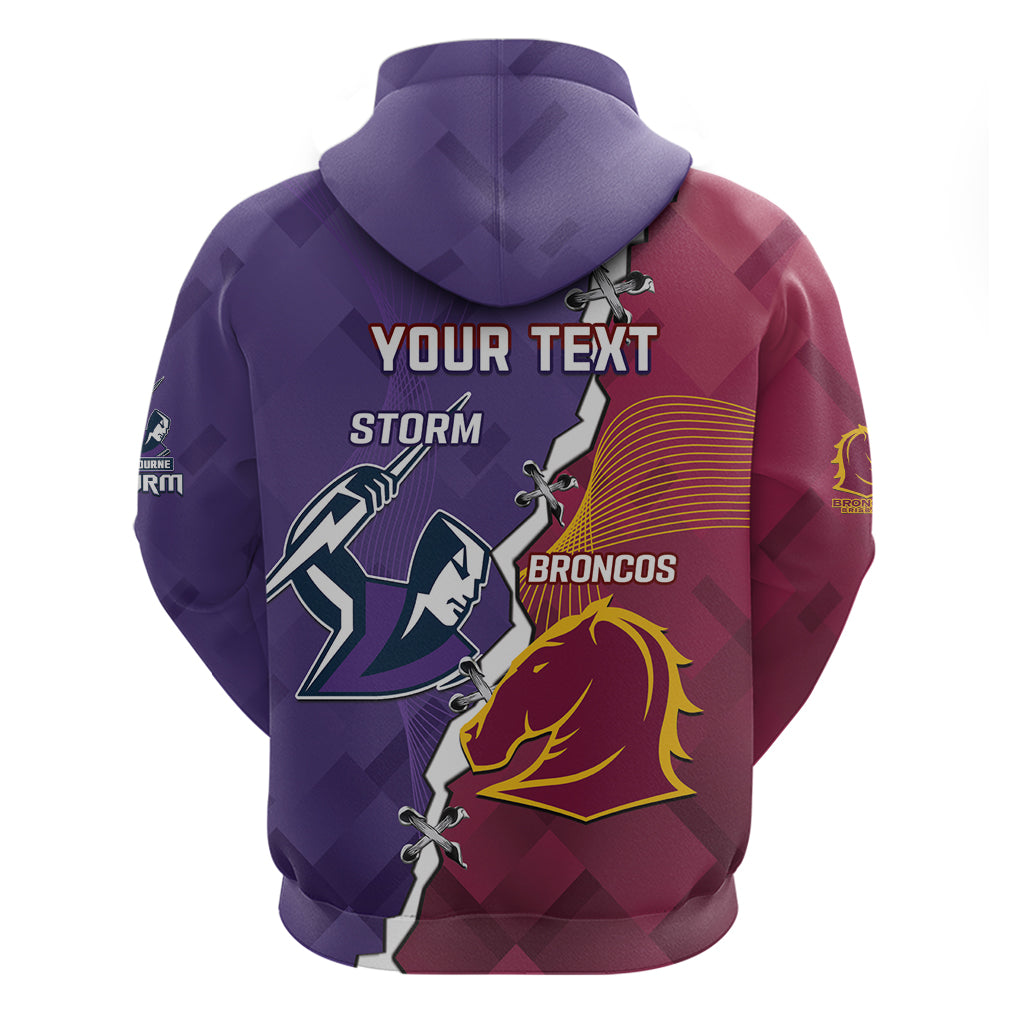 Personalised Broncos And Storm Rugby Hoodie Sporty Version - Vibe Hoodie Shop