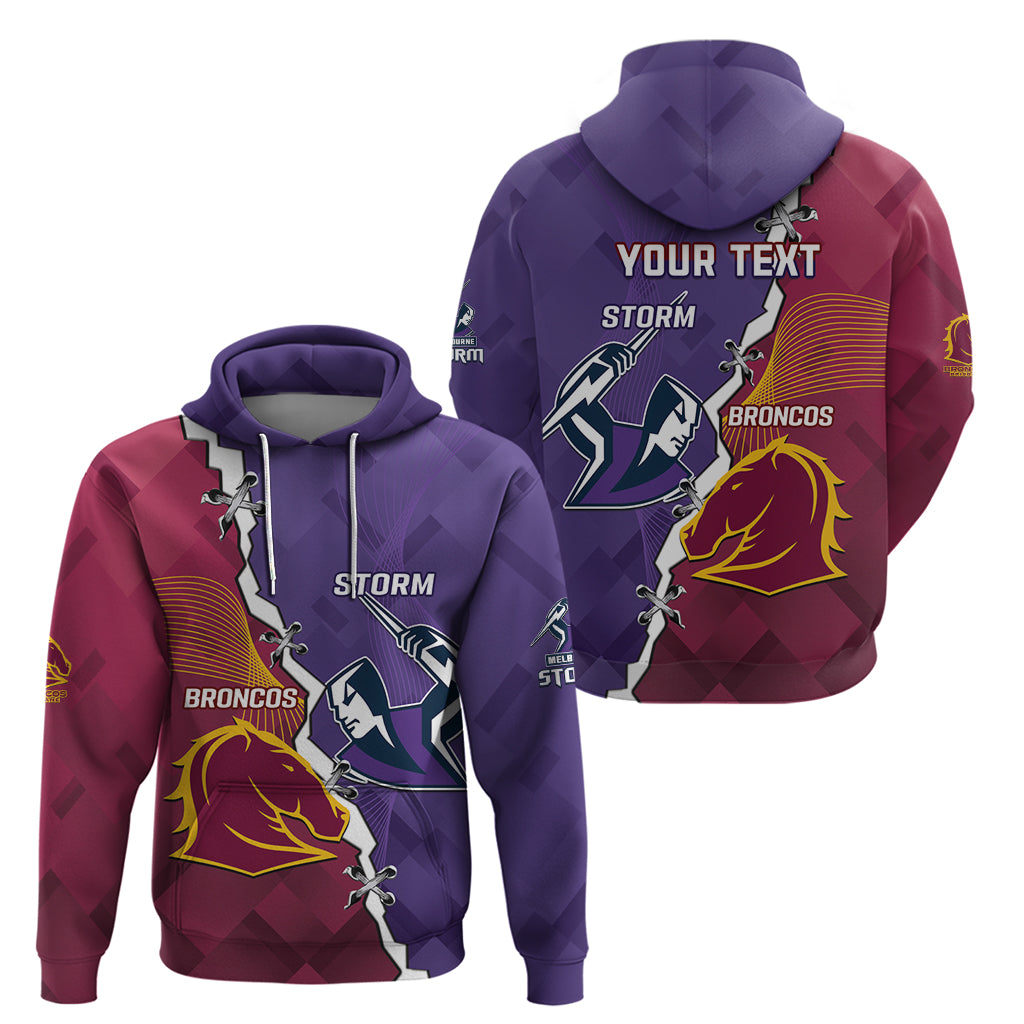 Personalised Broncos And Storm Rugby Hoodie Sporty Version - Vibe Hoodie Shop