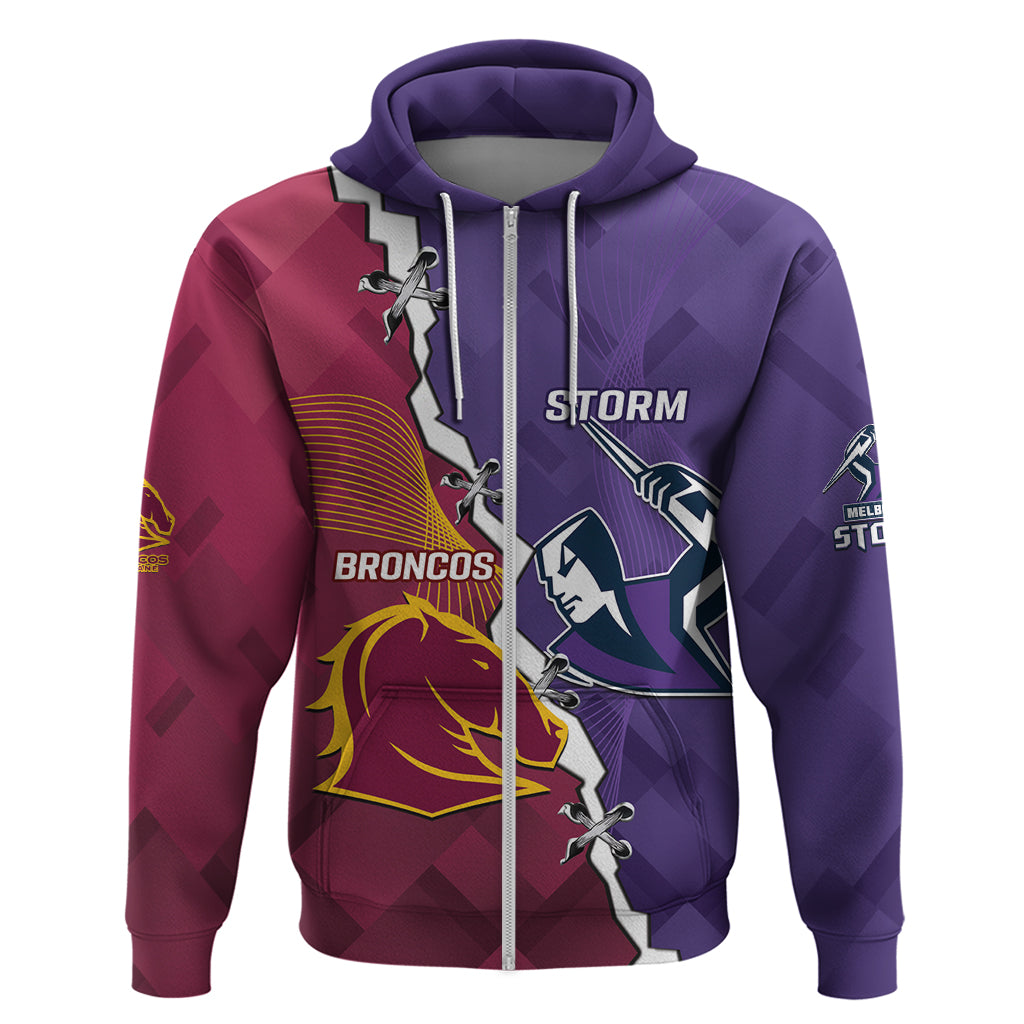 Personalised Broncos And Storm Rugby Hoodie Sporty Version - Vibe Hoodie Shop