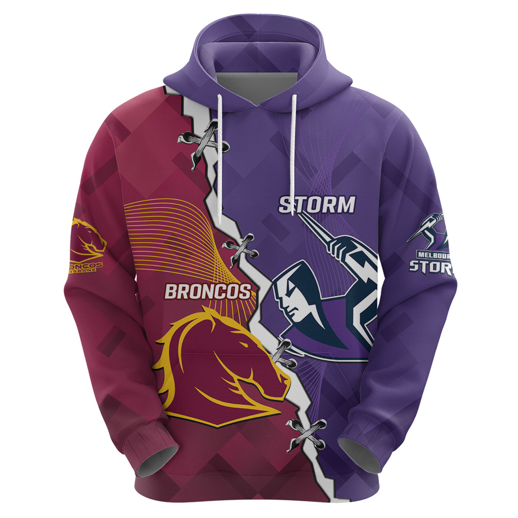 Personalised Broncos And Storm Rugby Hoodie Sporty Version - Vibe Hoodie Shop