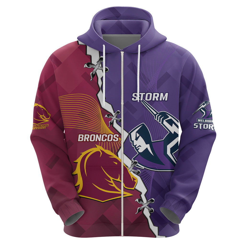 Personalised Broncos And Storm Rugby Hoodie Sporty Version - Vibe Hoodie Shop