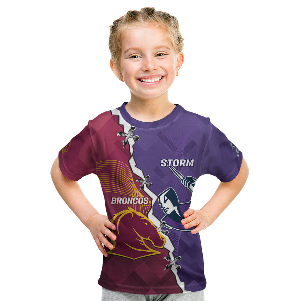 Personalised Broncos And Storm Rugby Kid T Shirt Sporty Version - Vibe Hoodie Shop